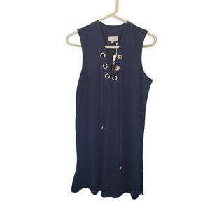 Mudpie NWT Women's Navy Sleeveless Midi Dress Lace Up V-Neck Size S